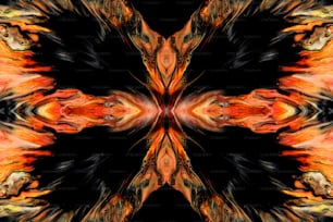 an abstract image of an orange and black flower