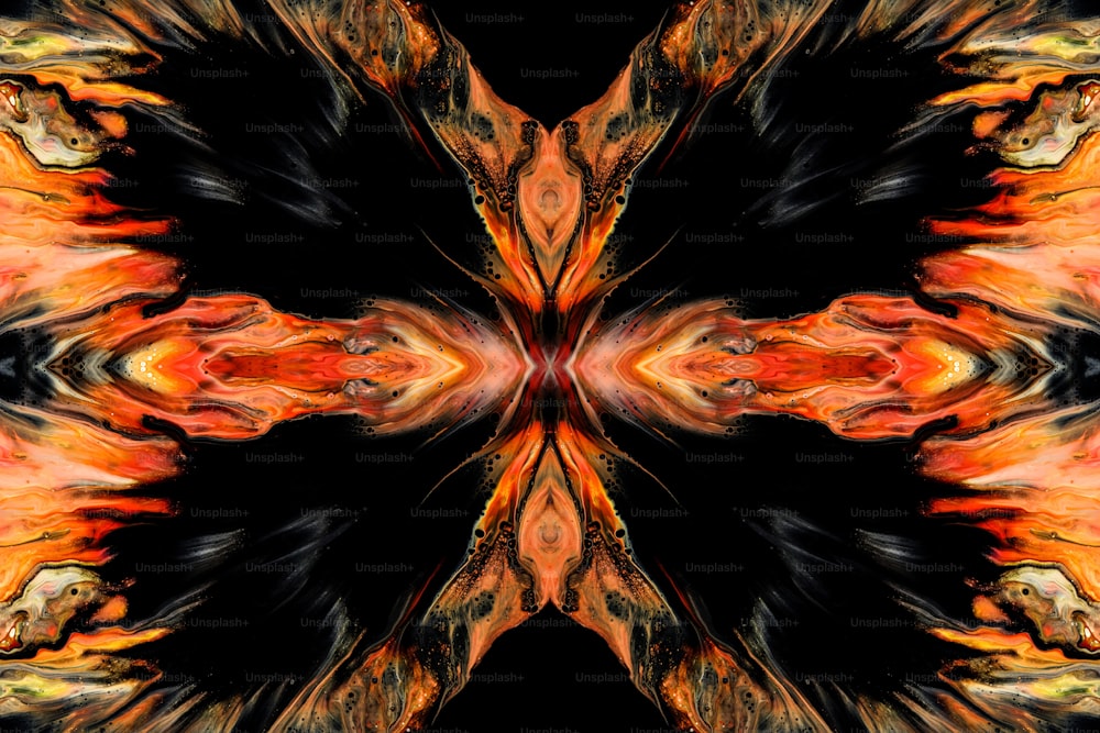 an abstract image of an orange and black flower