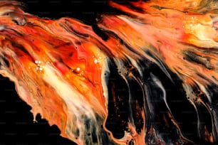 an abstract painting of orange and black colors