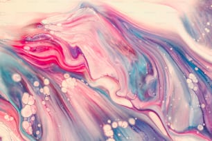 an abstract painting with blue, pink, and white colors