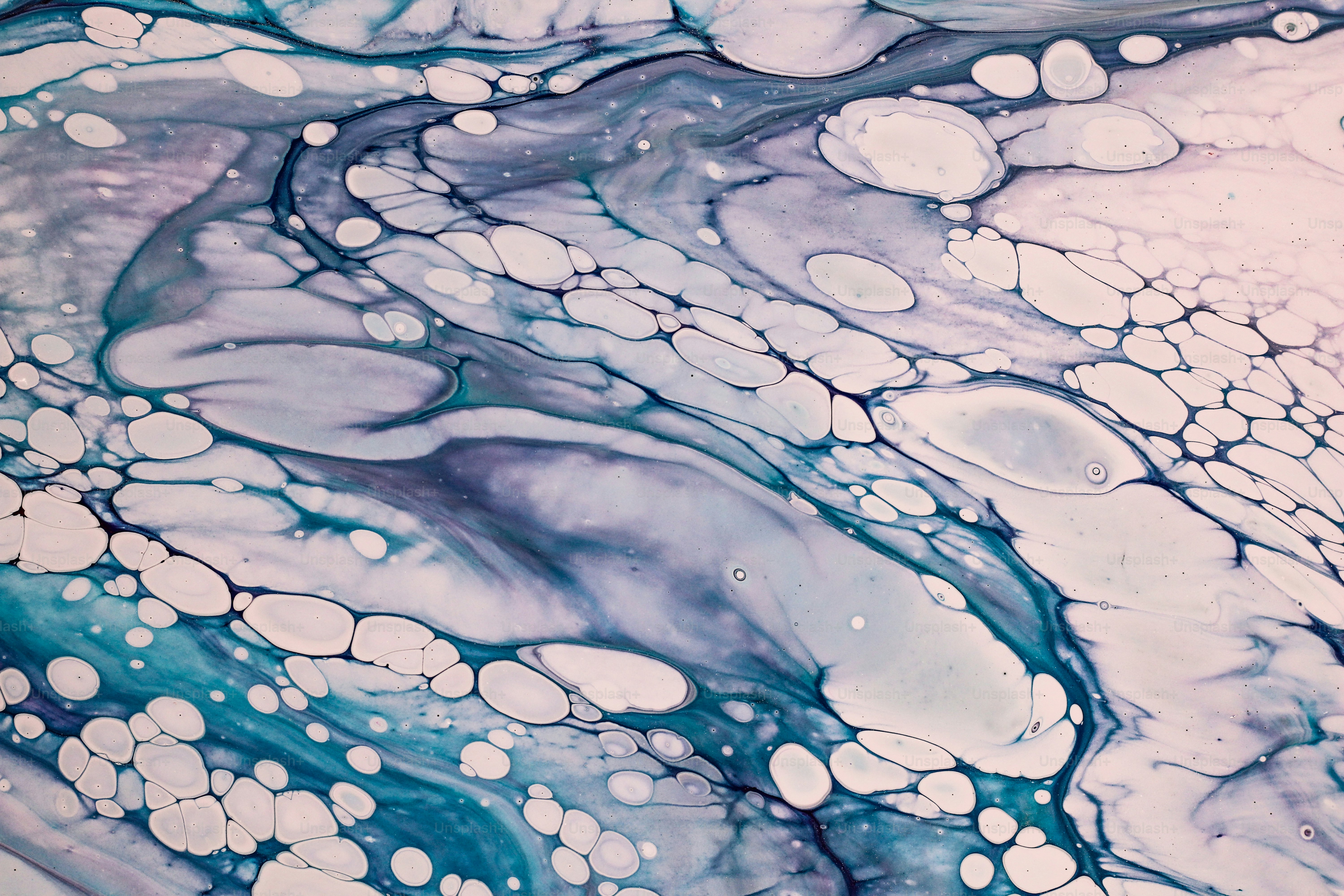 A blue and white painting with bubbles on it photo – Pattern Image on ...
