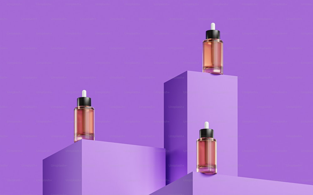 a purple background with two bottles on top of each other