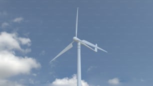 a wind turbine is shown against a blue sky