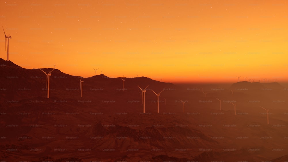 a group of windmills on top of a mountain