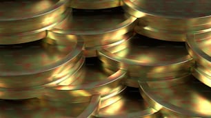 a bunch of gold plates stacked on top of each other