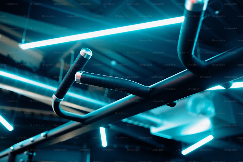 a close up of a metal bar in a gym