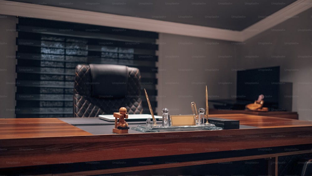 a wooden desk topped with a wooden desk top