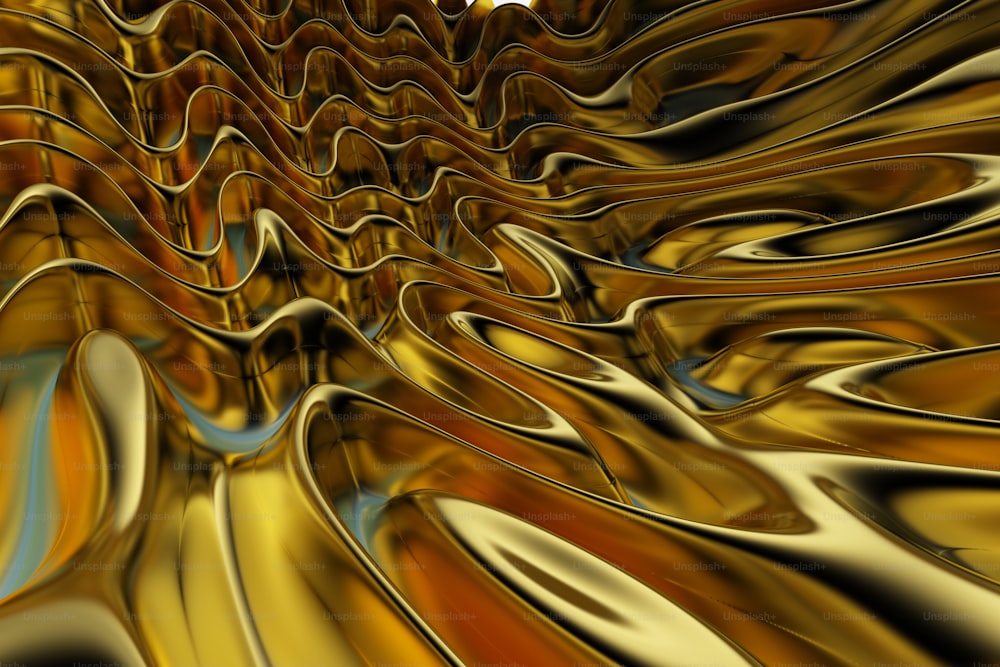 Una imagen generada por computadora de una ola dorada y azul