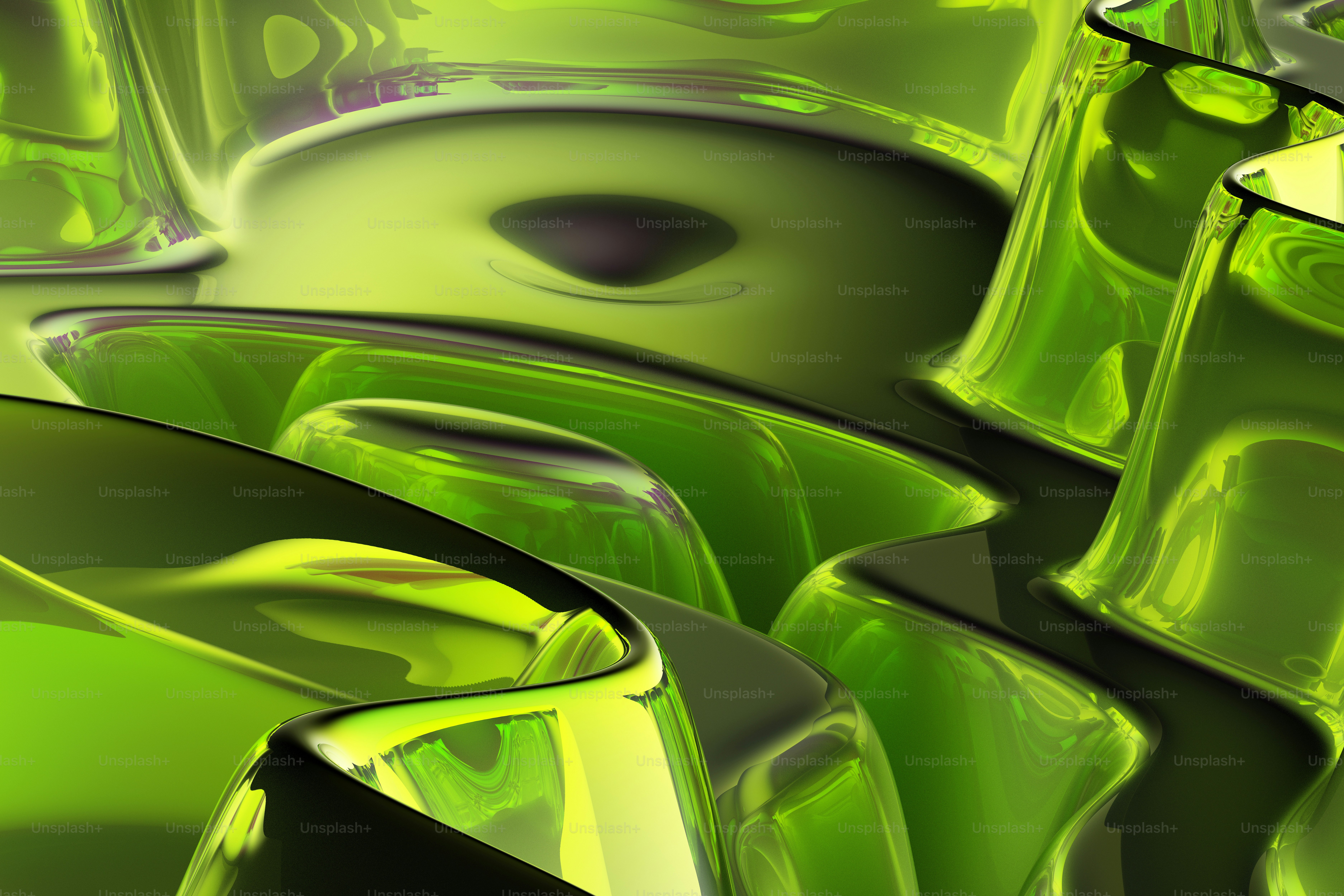 a green abstract painting with a black background