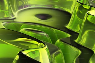 Ein grünes abstraktes Gemälde mit schwarzem Hintergrund