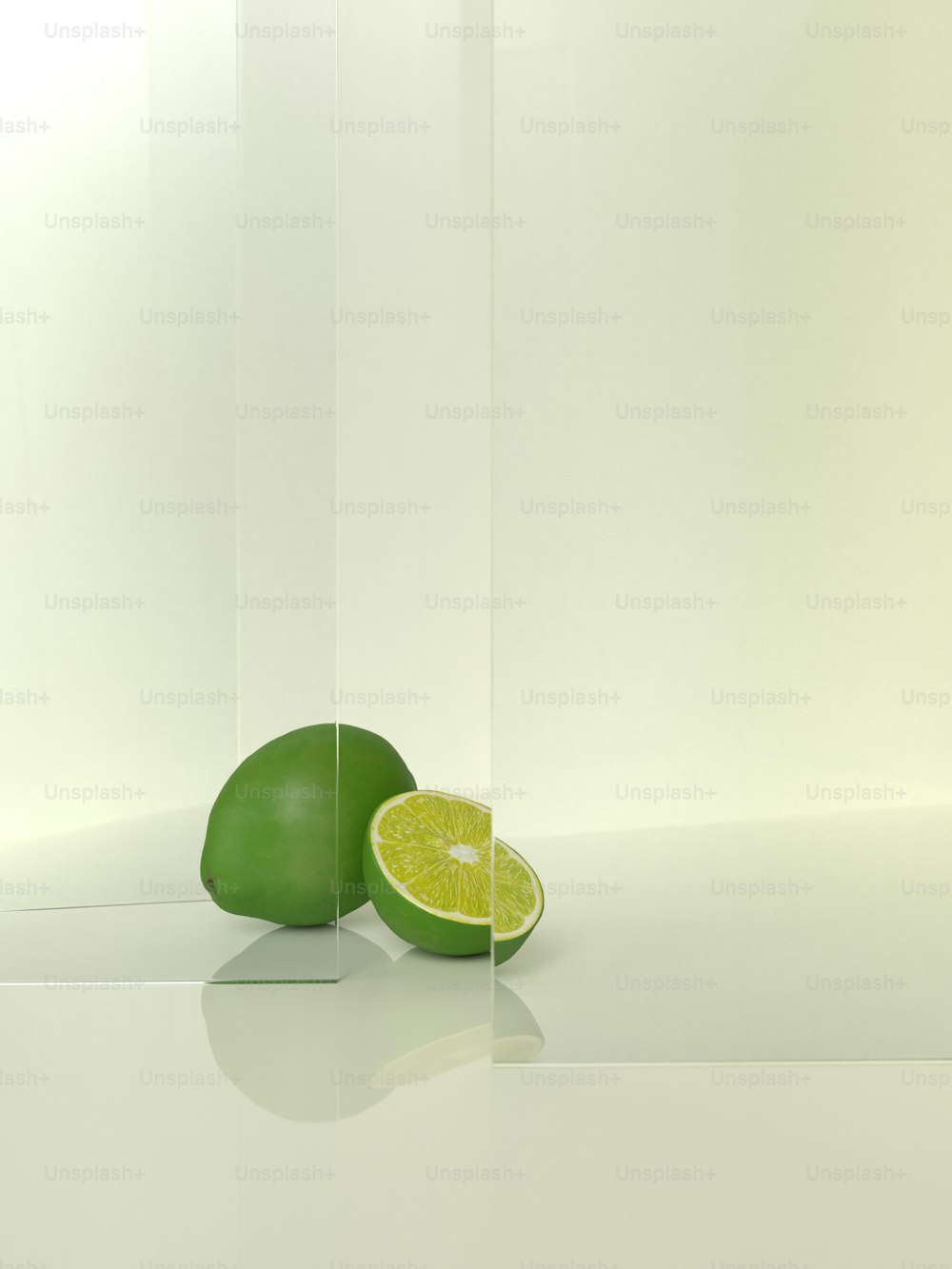 a lime sitting on top of a white counter