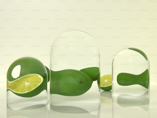 a glass vase with a lemon inside of it