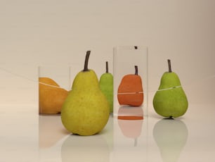 a group of pears and pears sitting next to each other
