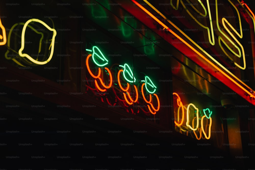 a neon sign on the side of a building