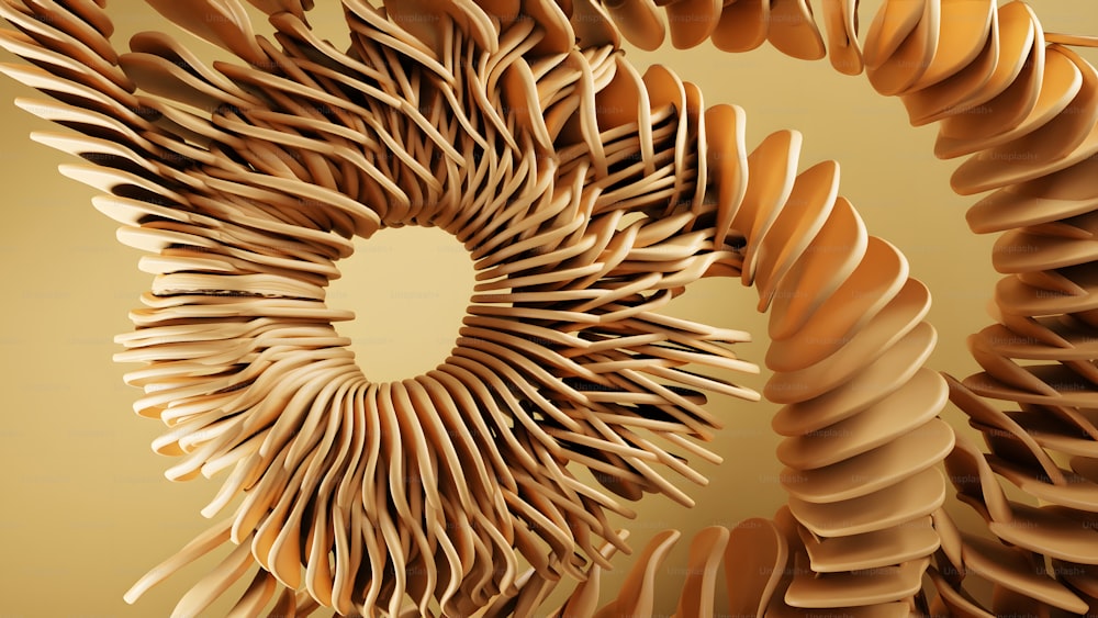 a close up of a sculpture made of wooden strips