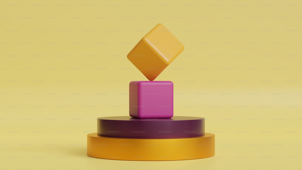 a purple and yellow object on a yellow background