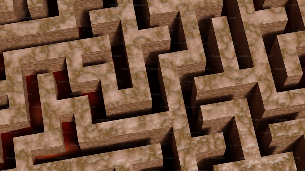 uma imagem gerada por computador de um labirinto de madeira