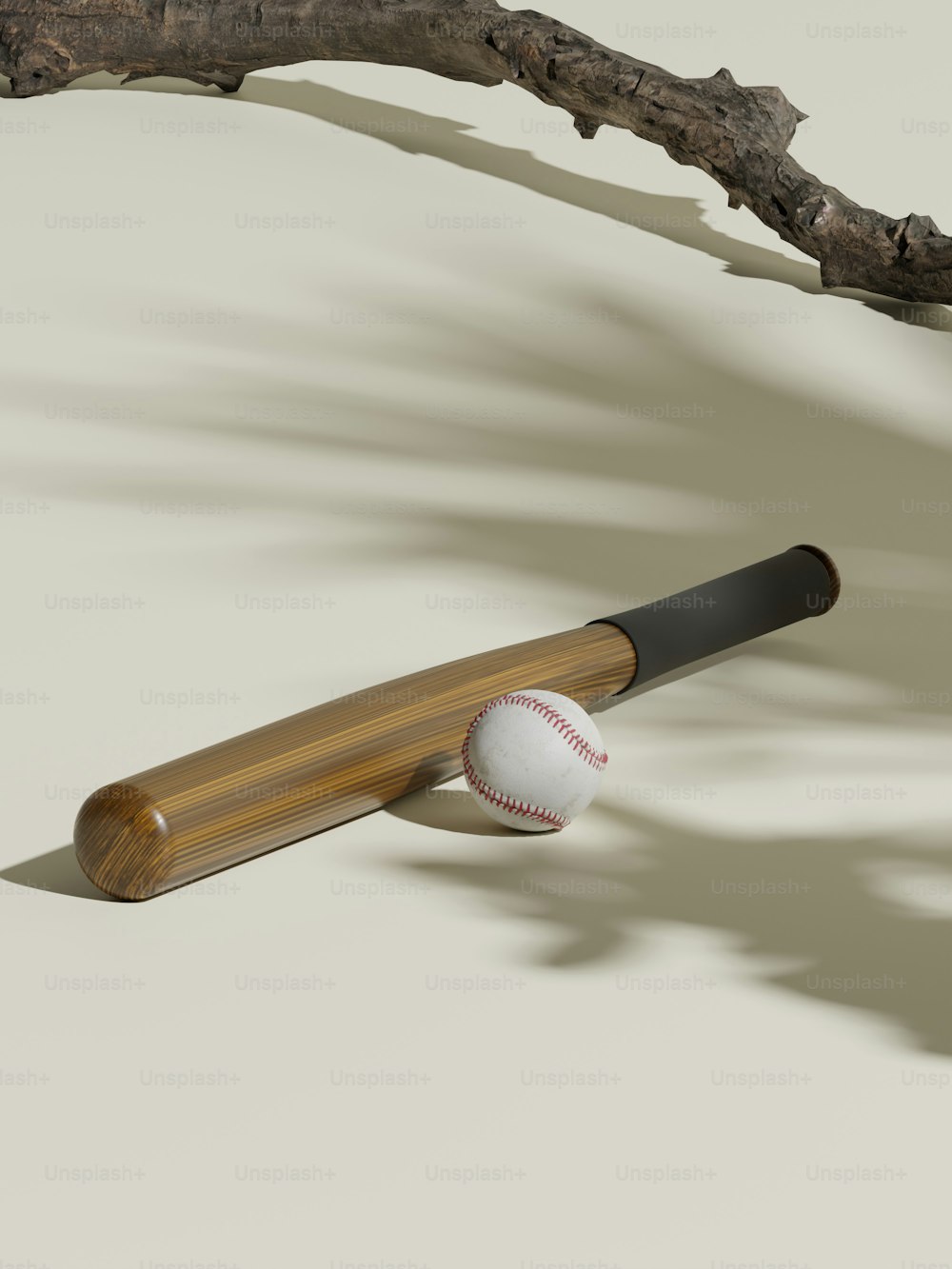 Ein Baseballschläger und ein Baseball auf einem Tisch