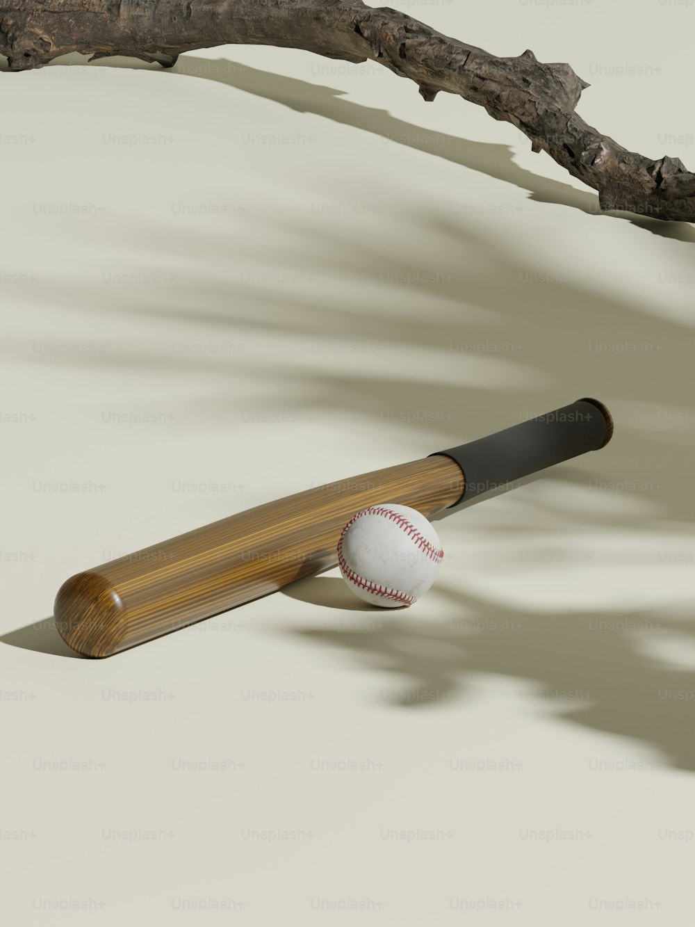a baseball bat and a baseball on a table