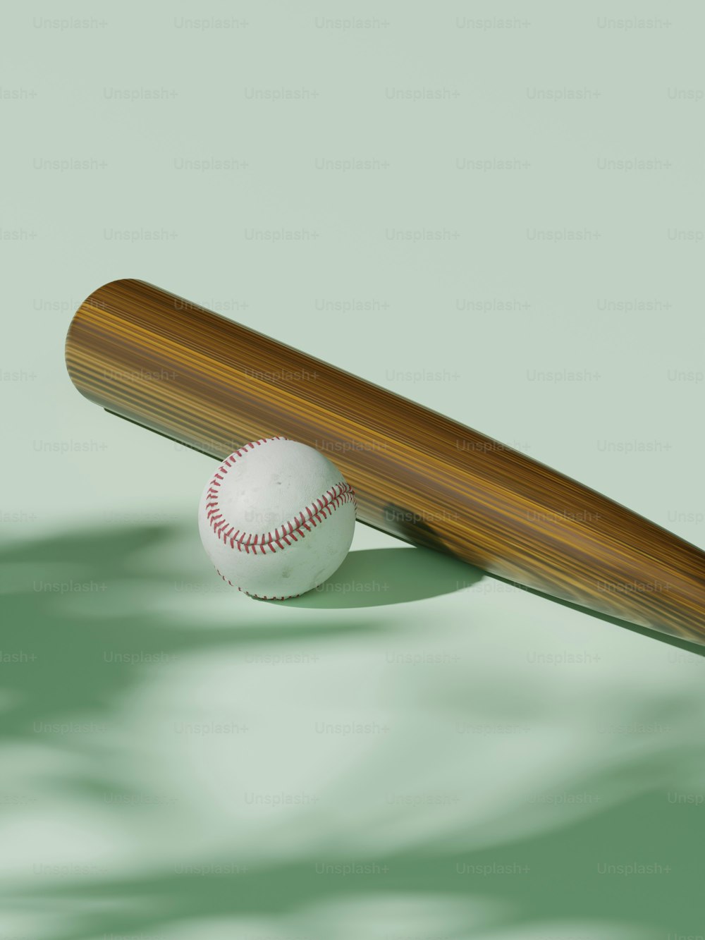 a baseball bat and a baseball on a green background