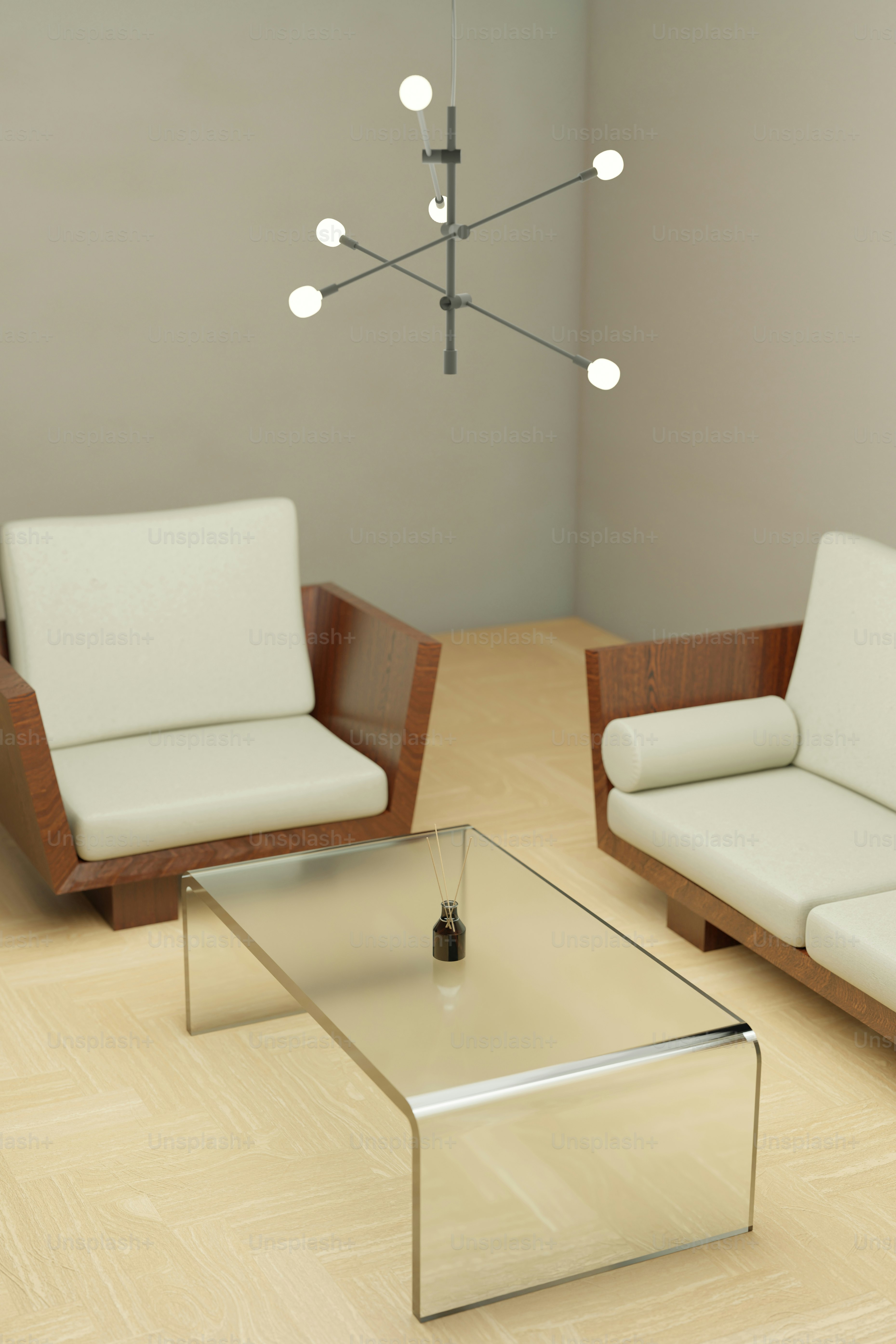 a living room with two couches and a coffee table