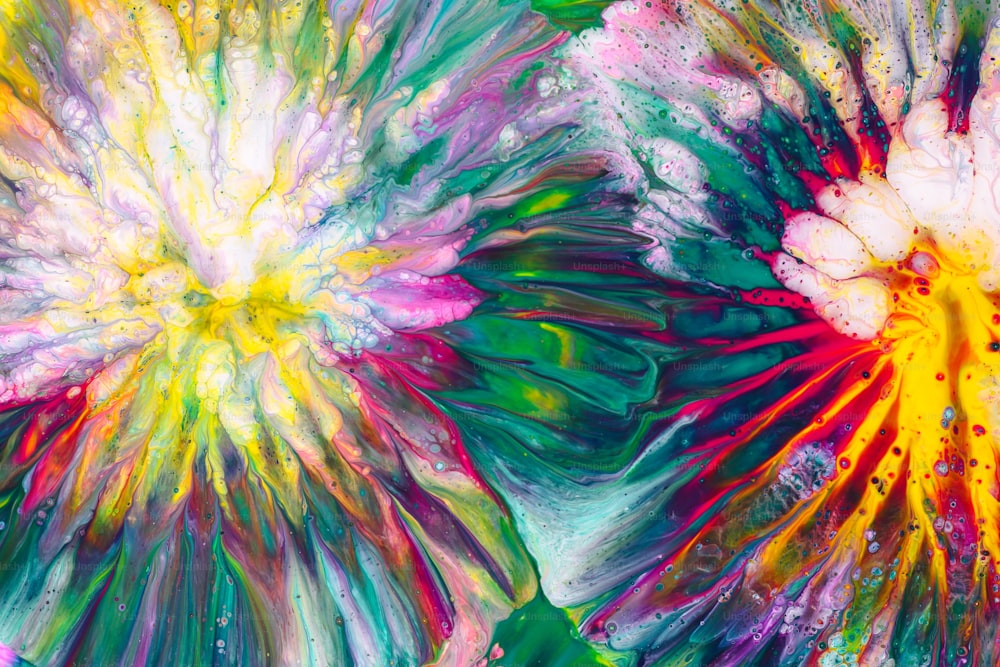 a close up of a painting of flowers