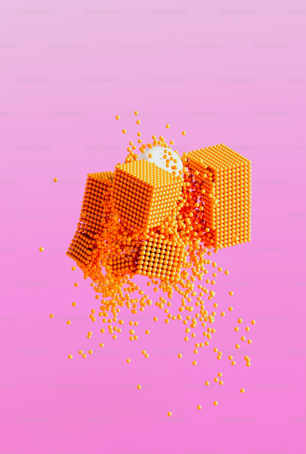 un bouquet de cubes orange flottant dans les airs