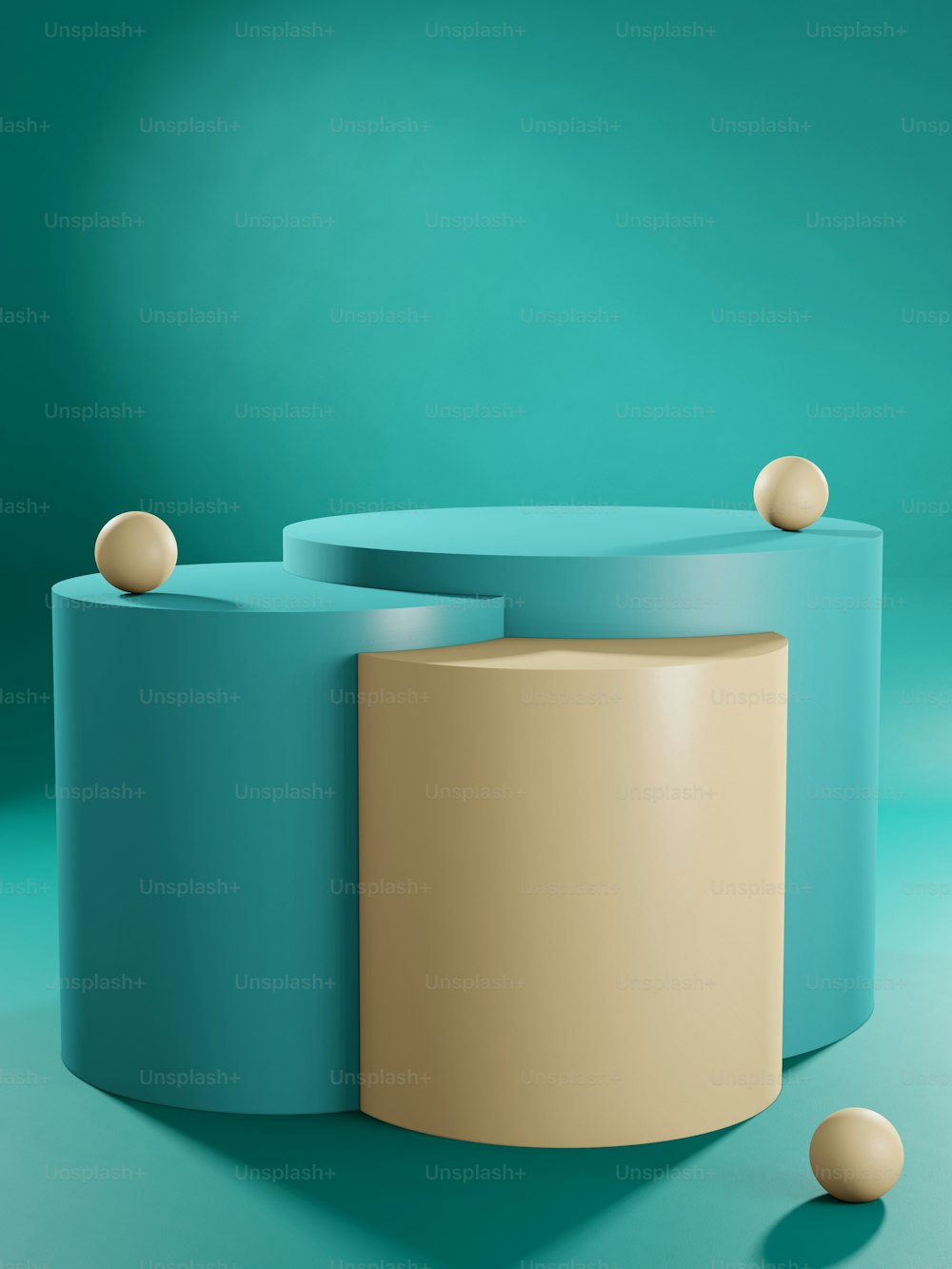 a blue and beige object on a green background