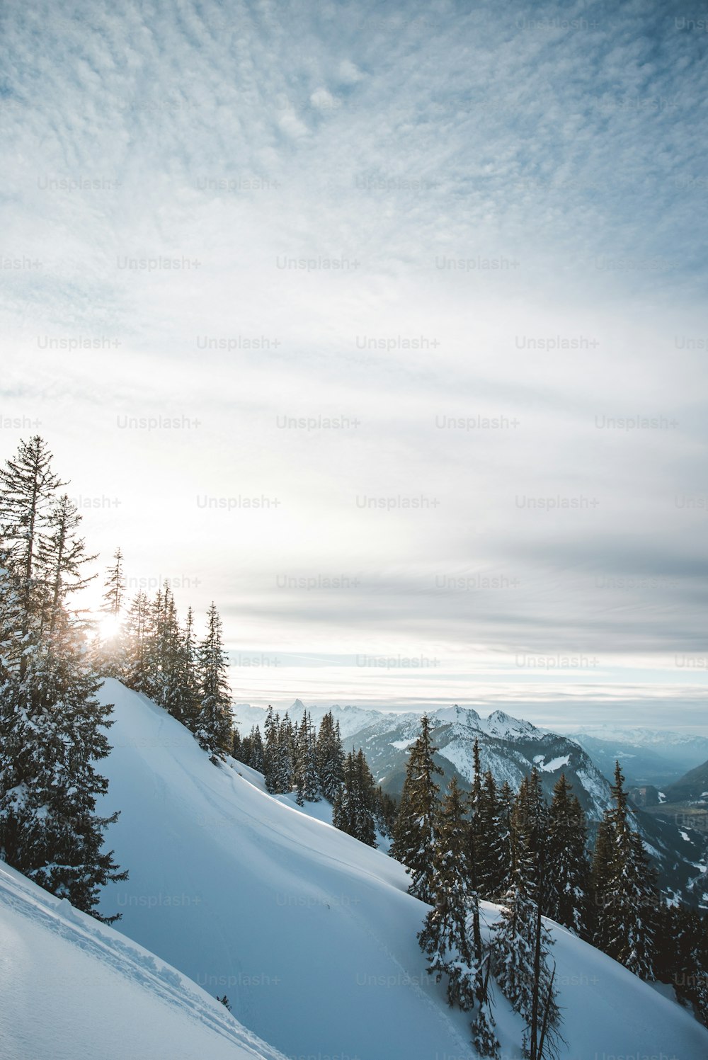 Una persona montando esquís en la cima de una pendiente cubierta de nieve