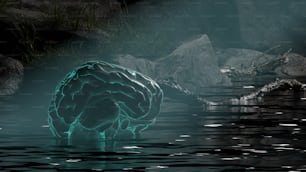 a computer generated image of a brain floating in a body of water