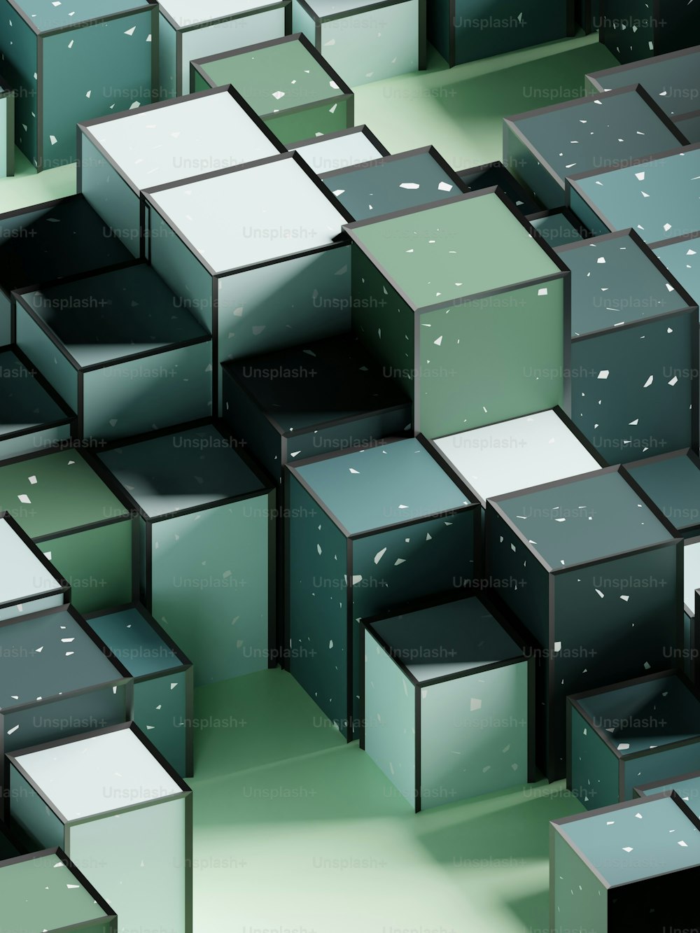 a bunch of cubes that are green and white