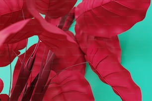 a bunch of red leaves on a green background
