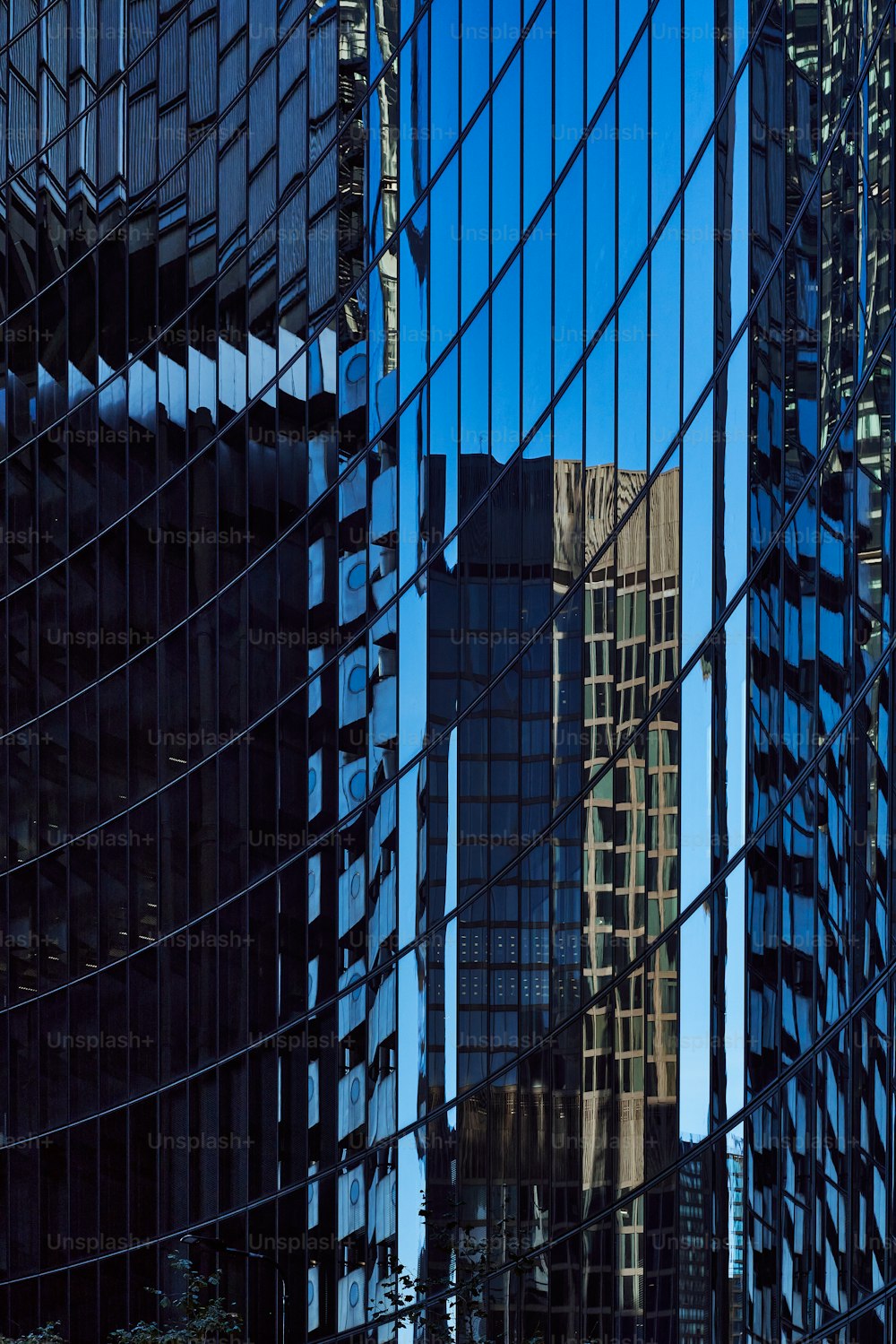 a view of skyscrapers through the glass windows of a building