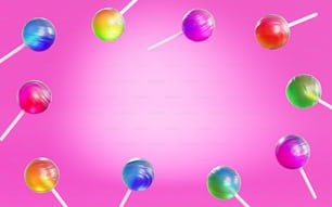 a group of lollipops on a pink background