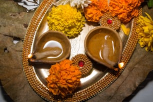 a plate of food with flowers on it