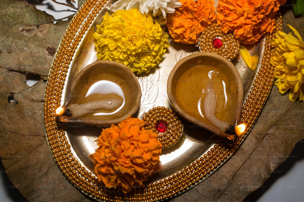 a plate of food with flowers on it