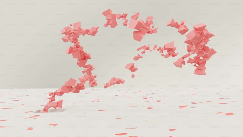 a group of pink objects floating in the air