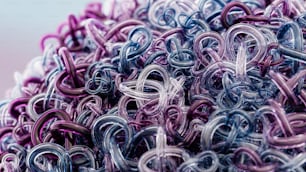 a close up of a bunch of purple and blue rings