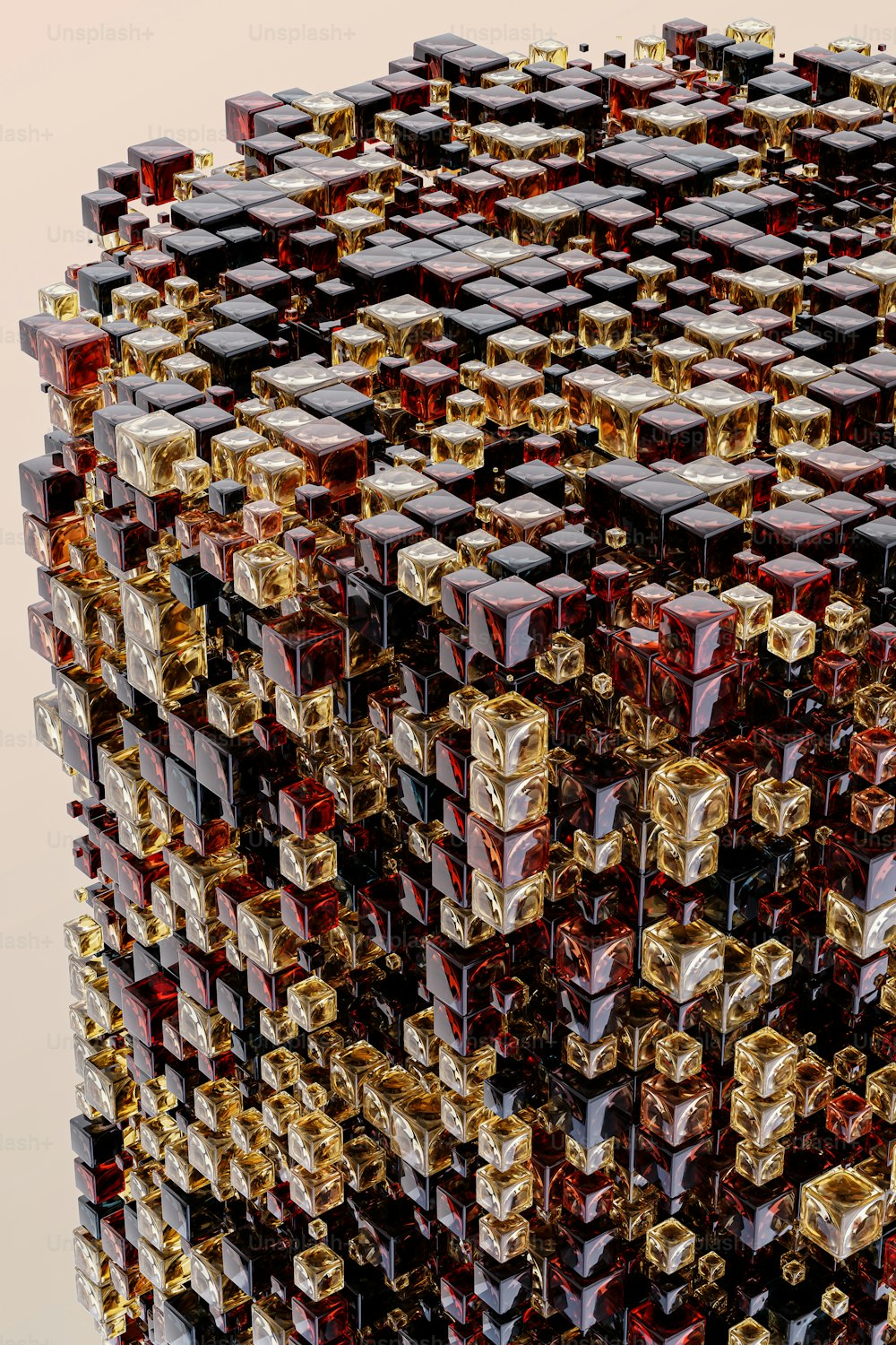 Un primo piano di un oggetto molto complesso fatto di cubi