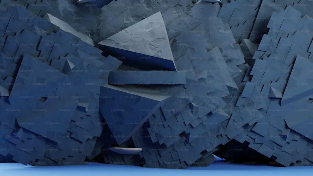 a large piece of art made out of blue paper