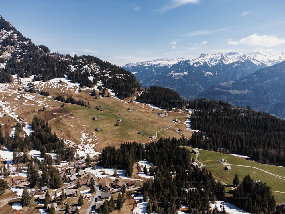 a view of a ski resort with a mountain in the background