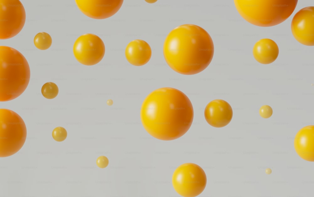 a group of oranges floating in the air