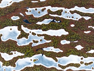 Una vista aérea de un pedazo de tierra cubierto de nieve