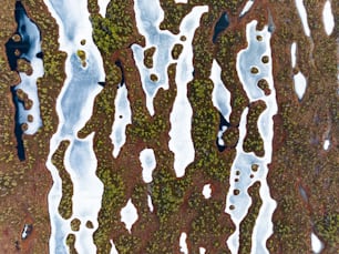 uma vista aérea de um pedaço de terra coberto de neve