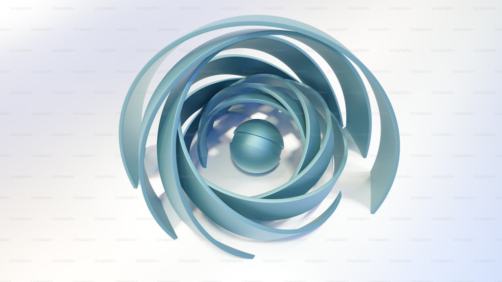 Un'immagine 3D di una palla blu in una spirale