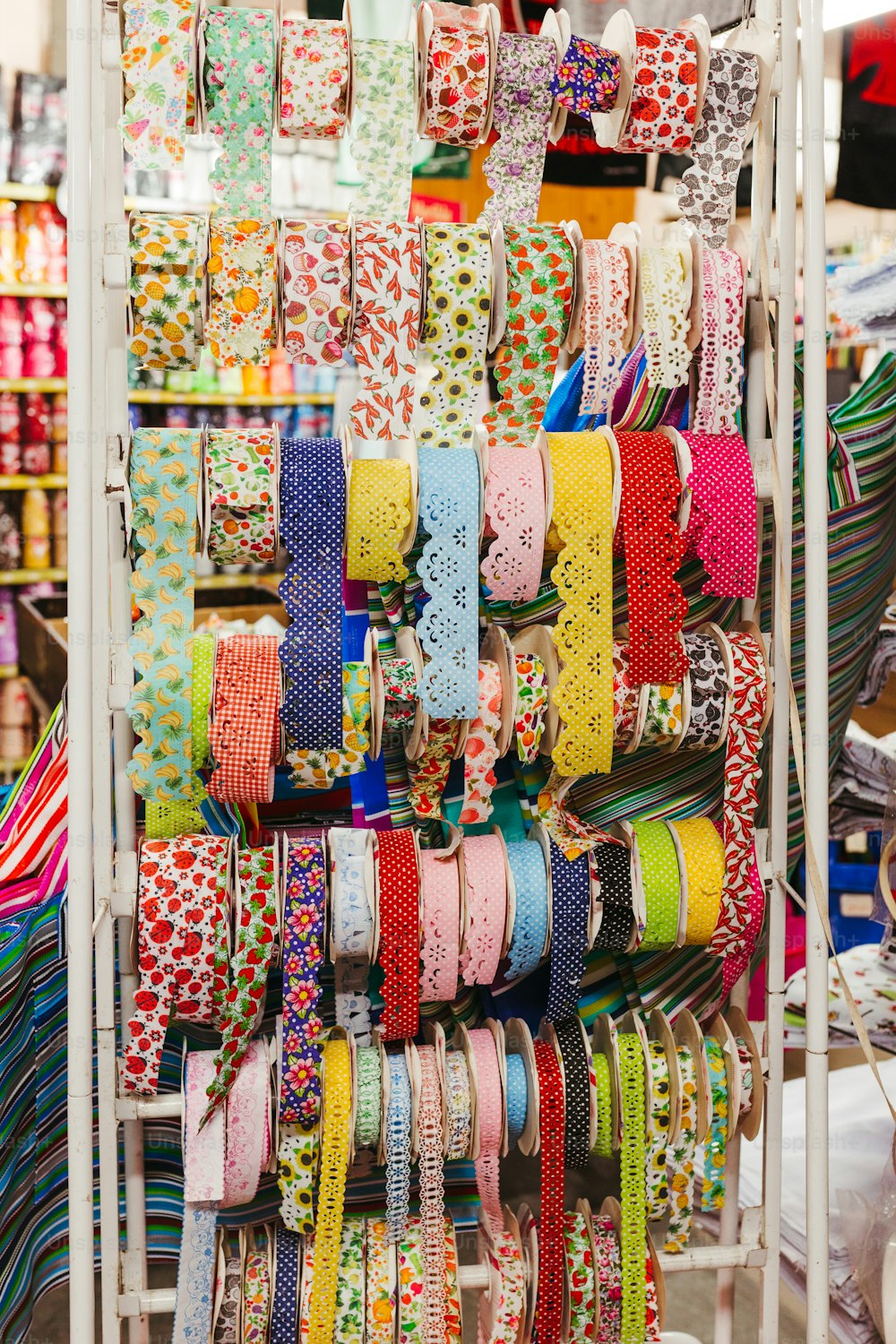 a display of various colored ribbons and bracelets