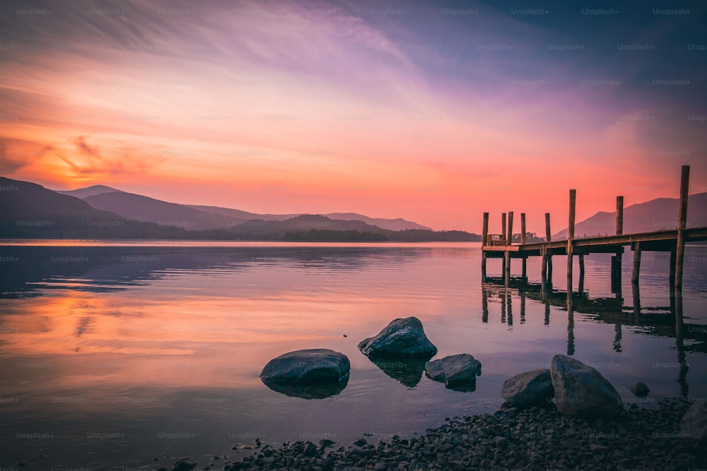 a dock sitting on top of a body of water