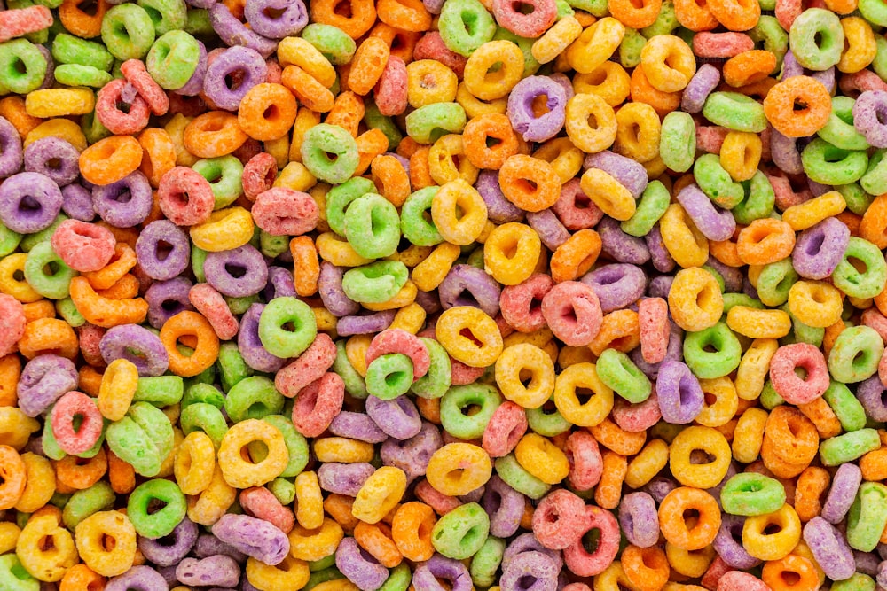 a close up of a mixture of cereal cereal