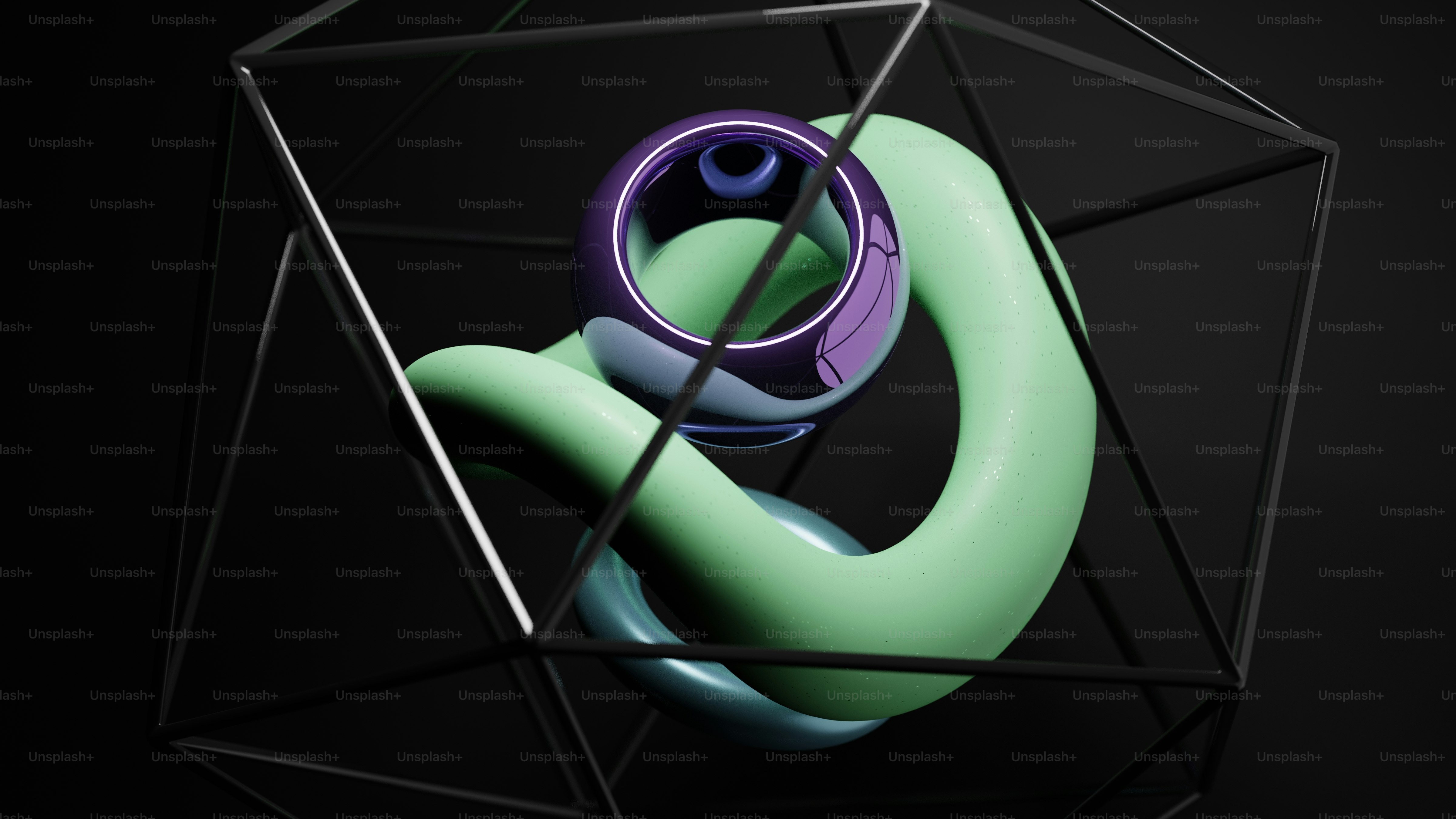 A green and purple object sitting inside of a glass container photo ...