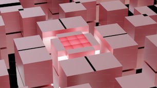 Un grupo de cubos con un cuadrado rojo en el medio